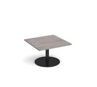 Monza square coffee table with flat round black base 800mm - grey oak