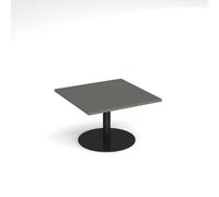 Monza square coffee table with flat round black base 800mm - Onyx Grey