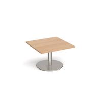 Monza square coffee table with flat round brushed steel base 800mm - beech