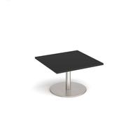 Monza square coffee table with flat round brushed steel base 800mm - Black
