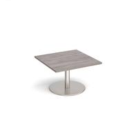 Monza square coffee table with flat round brushed steel base 800mm - grey oak