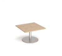 Monza square coffee table with flat round brushed steel base 800mm - Kendal oak
