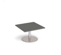 Monza square coffee table with flat round brushed steel base 800mm - Onyx Grey
