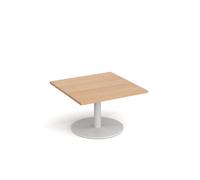 Monza square coffee table with flat round white base 800mm - beech