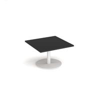Monza square coffee table with flat round white base 800mm - Black