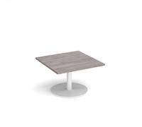 Monza square coffee table with flat round white base 800mm - grey oak