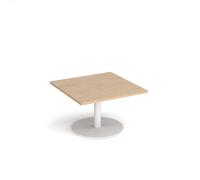 Monza square coffee table with flat round white base 800mm - Kendal oak