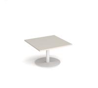 Monza square coffee table with flat round white base 800mm - Light Grey