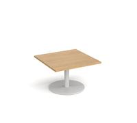 Monza square coffee table with flat round white base 800mm - oak