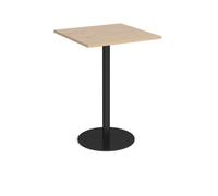 Monza square poseur table with flat round black base 800mm - Kendal oak