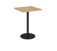 Monza square poseur table with flat round black base 800mm - oak