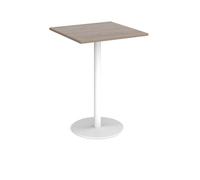 Monza square poseur table with flat round white base 800mm - Barcelona walnut