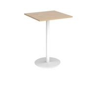 Monza square poseur table with flat round white base 800mm - Kendal oak
