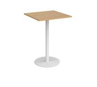Monza square poseur table with flat round white base 800mm - oak