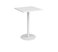 Monza square poseur table with flat round white base 800mm - white