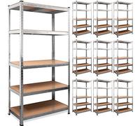 Monzana® 10x 5 Tier Heavy Duty Garage Shelving Unit Shed Racking Galvanised Steel Metal Shelving Units Storage Shelves Warehouse Shed Rack Workshop Shelf Unit Garage Storage 180x90x40cm Silver