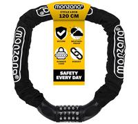 Monzana® 120cm Bicycle Combination Chain Lock | 6mm Thick Steel Links | 5 Digit Re-settable Lock Barrel | Weatherproof Textile Protective Cover | Bike Motorcycle Scooter | Black