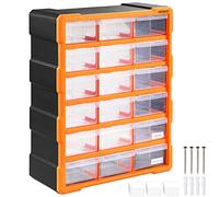 MONZANA® 18 Drawer Sorting Box | 18 Pull Out Drawers Partitions Up To 36 Compartments | 47.5x38x16cm | Garage Workshop Office Crafting Storage Organiser | Grey Orange