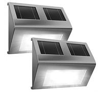 MONZANA® 2 Pack Solar Stair Lights Outdoor Wall or Fence Cool White Lights