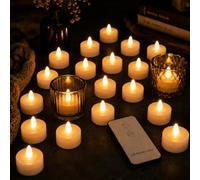 Monzana® 20 Pcs LED Tea Light Candles with Batteries and Remote Control | 300 Hour Electric Warm White Flickering Flame Effect | 3.7cm Round Flameless Realistic Tea Lights