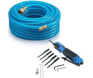 MONZANA® 20m Air Line Hose & Pneumatic Reciprocating Saw with 6 Blades | PVC Air Compressor Hose Airline Hoses Compressed Air Powered Tools, 8,500 RPM 15 Bar, 1/4' Quick Connection Rubberised Handle
