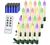 MONZANA® 20x Clip On Candles for Christmas Tree with Batteries | Flickering LED Christmas Tree Candle Lights | Multi Coloured Flameless Candles | Dimmable Timer Remote LED Candle | Xmas Decorations