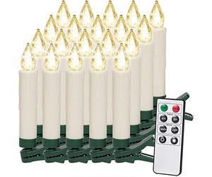 Monzana® 20x Clip On Christmas Tree Candle Lights with Remote Warm White | Battery Powered 20pcs Flameless Flickering LED Taper Candles with Removable Clips Candles for Christmas Tree Home Party Decor