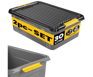 Monzana® 2x 30 Litre Stackable Storage Boxes with Lids 40kg Load Grey/Black | Plastic Storage Box with Lid, BPA-free Polypropylene, Flexible Click Closure, Cellar Garage Workshop Opaque Organiser Trays