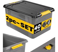 Storage box set of 2 grey/anthracite 58x39x25cm stackable