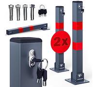 DEUBA® 2X Car Security Barrier for Driveways | Telescopic Retractable Parking Space Bollard | 3 Keys | Pre-Drilled Base Plate, Reflective Strips
