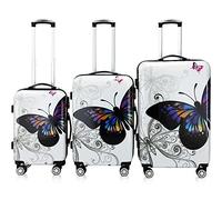 MONZANA® 3 Pcs Travel Suitcase Set | Hard Shell Luggage | Butterfly Design | 4 Spinner Wheels | Scratch Resistant ABS | Medium Large XL | with Combi Locks | Lightweight Cabin Trolley Cases