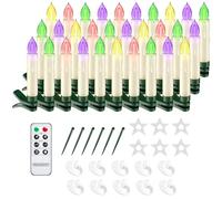 Monzana 30x LED Clip On Christmas Tree Candle Lights inc Remote Multicolour | With Suction Cups, Feet, Spikes, Battery Powered, Flameless Flickering LED Taper Candles, Candles for Christmas Tree Decor