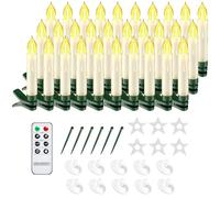 Monzana 30x LED Clip On Christmas Tree Candle Lights with Remote Warm White | With Suction Cups, Feet, Spikes, Battery Powered, Flameless Flickering LED Taper Candles, Candles for Christmas Tree Decor