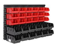 DEUBA® 32 Piece Workshop Storage Rack Pegboard | Wall Mount Storage Organiser Bins for Tool Shed, Garage and Workshop | Stackable | Organiser Containers for Shelf & Shelves | Holder for Tools