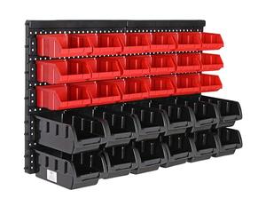 MONZANA® 32 Piece Garage Wall Racks with Storage Boxes, Tool Box & Wall Panels for Workshop, Craft Organiser, Pegboard, Stackable Small Parts Bins Plastic Storage Box