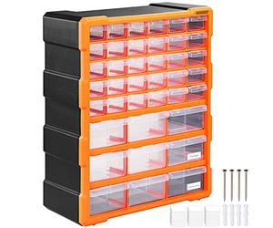 MONZANA® 39 Drawer Sorting Box MW1502 | 39 Individual Drawers | Partitions Up To 78 Compartments | 47.5x38x16cm | Garage Workshop Office Crafting Storage Organiser Assortment Container | Grey Orange
