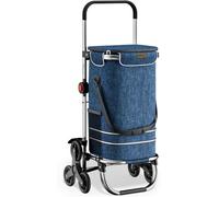 MONZANA® 3in1 Shopping Trolley on Wheels | 6 Wheel Stair Climbing Shopping Trolley Cart 3 Pivot Wheels Foldable | 56 Litre Large Capacity Lightweight | Pull Along Grocery Cart Collapsible Bag | Blue