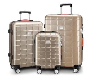 Monzana® 3Pc Hard Shell Suitcase Luggage Set, TSA Lock, M-L-XL Champagne | With Accessories Scale, Organiser Bags, Gel Comfort Handles | Twin Spinner Wheels, Feet | Travel Holiday Trolley Case