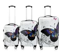 MONZANA® 3 Pcs Travel Suitcase Set | Hard Shell Luggage | Butterfly Design | 4 Spinner Wheels | Scratch Resistant ABS | Medium Large XL | with Combi Locks | Lightweight Cabin Trolley Cases