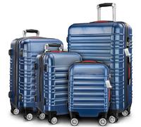 MONZANA® 4 Piece Hard Shell Suitcase Set, Lightweight Suitcases with Lock, Including XL, L, M, Small Cabin Suitcase, 360° Wheels, Telescopic Handle, Luggage Scale, Packing Cubes & Strap - Blue