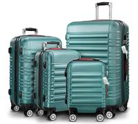 MONZANA® 4 Piece Hard Shell Suitcase Set, Lightweight Suitcases with Lock, Including XL, L, M, Small Cabin Suitcase, 360° Wheels, Telescopic Handle, Luggage Scale, Packing Cubes & Strap - Green
