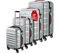 MONZANA® 4 Piece ABS Hard Shell Luggage Set - Cabin Suitcase, Spinner Wheels, Built-in Lock - Suitcase Large, Small Medium Large XL Cases for Travel - Durable Carry On Luggage Case | Silver