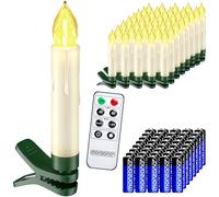 Monzana 40x Christmas Tree Candle Lights with Remote & Batteries Warm White | Battery Powered 40pcs Flameless Flickering LED Taper Candles with Removable Clips Candles for Christmas Tree Home Party Decor
