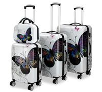 Monzana® 4Pc Suitcases Set, Cabin Suitcase, Medium Large Suitcase Butterfly | Lightweight Suitcases 4 Wheel & Hard Shell, Hand Luggage Bag Flight Carry-ons Travel Small Cabin Bags Beauty Case