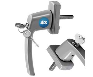 MONZANA® 4x Lockable Window Handles with Child Safety Push Button | 35mm Pin Length 7x7mm Square | Replacement UPVC Frame Handle | Security Lock Key | Stainless Steel | Silver