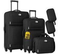 Soft Side Suitcase Set 5Pcs Black 60L,34L,16L, 3L