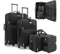 Soft Side Suitcase Set 5Pcs Black 60L,34L,16L, 3L