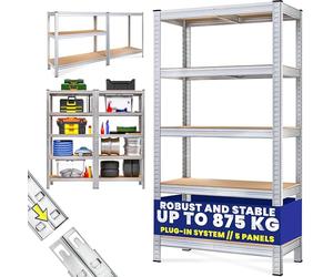 Monzana® 5 Tier Heavy Duty Garage Shelving Unit Shed Racking Galvanised Steel Metal Shelving Units Boltless Storage Shelves Warehouse Shed Rack Workshop Shelf Unit Garage Storage 180x90x40cm Silver