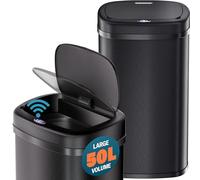 Monzana® 50 Litre Kitchen Bin Black Stainless with Automatic Opening Sensor | Black Rectangular, Soft Close Lid for Kitchen, Bathroom, or as Nappy Bin, Recycling Dustbin and Waste Bins, Home