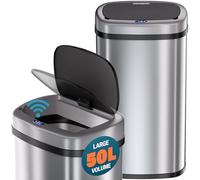 Monzana® 50 Litre Kitchen Bin Stainless Steel with Automatic Opening Sensor | Silver Rectangular, Soft Close Lid for Kitchen, Bathroom, or as Nappy Bin, Recycling Dustbin and Waste Bins, Home